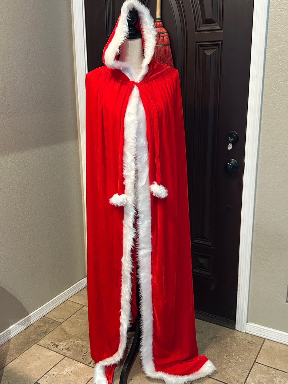 Santa Velvet Floor Length Hooded Cape